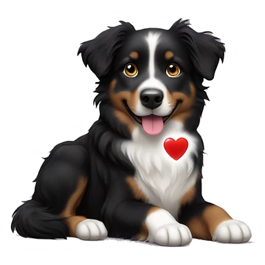 Small black australian shepherd dog with hearts sticker