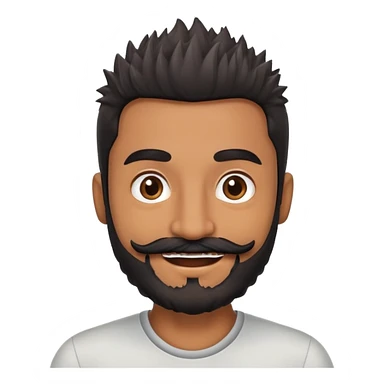 brown dad with slighlty grey bushy beard with brown skin and brown eyes and spiky black hair with a black moustache smiling sticker
