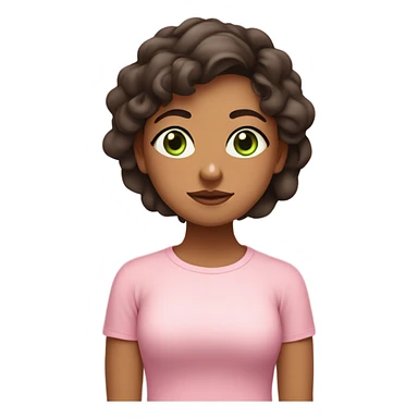 green eyed olive skin girl with dark brown wavy hair wearing pastel pink shirt meditating  sticker