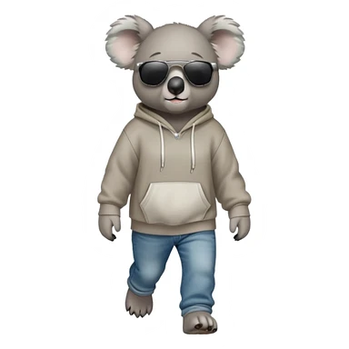 anthropomorphised koala full body wearing a hoodie and jeans dark sunglasses walking sticker