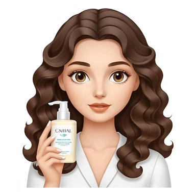 beautiful brunette with a light balayage white girl with nice curls/defined waves, very long hair, clean girl makeup APPLYING A FACE CREAM FOR SKINCARE sticker