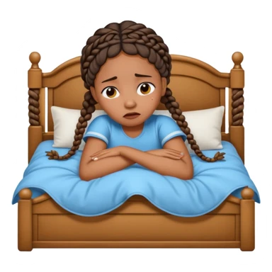 Black woman with braids in a big king size bed on one side by herself crying sticker