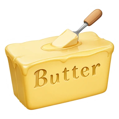 Create an image with butter and text in front that says butter  sticker