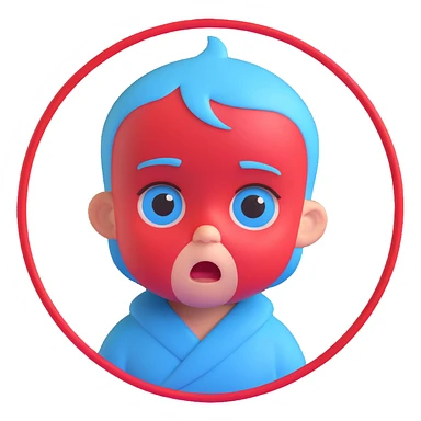 red circle with jealous expression, featuring baby blue highlights, Microsoft 3D Fluent style sticker