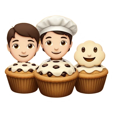 Baking humanless avatar in vibrant style illustration. Pie, cookie, and muffin warm golden tones, simple shapes, flat design, high contrast. sticker