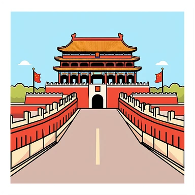 Tiananmen Square in Beijing with traditional Chinese architecture gate, sunny day, travel landmark sticker