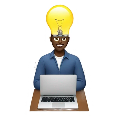 man with laptop and light bulb above head sticker