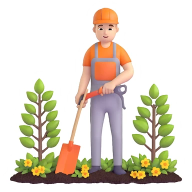 diligent young white male gardener cutting branches sticker