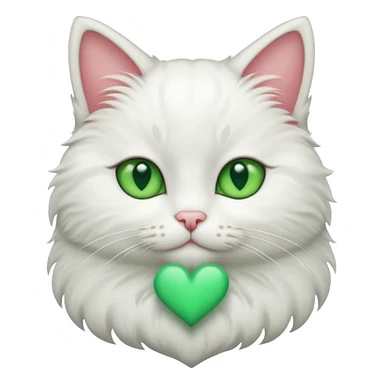 White cat with green eyes and heart sticker