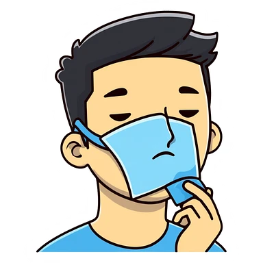 Person holding square ice pack on swollen cheek sticker