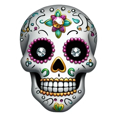 Realistic single isolated decorative sugar skull with sparkling diamonds and rhinestones  sticker