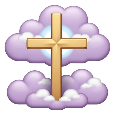 light lavender colored religious cross with bright light and clouds around it  sticker