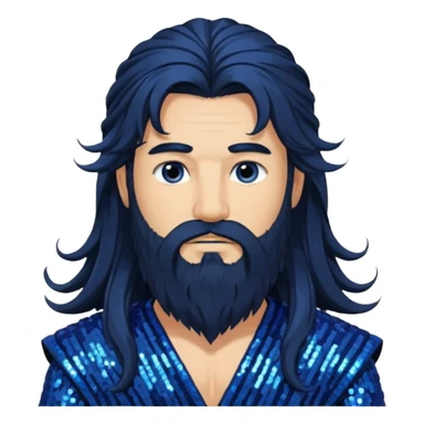 Boreas, God of North Wind from Gods and Goddesses with long black shaggy hair and beard, deep blue sequin outfit sticker