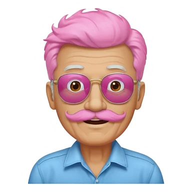 old guy with funny hair and shades and pink mustache sticker