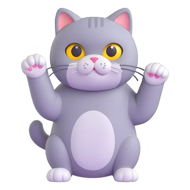 British Shorthair cat with a raised paw and sparkling eyes, emoji style sticker