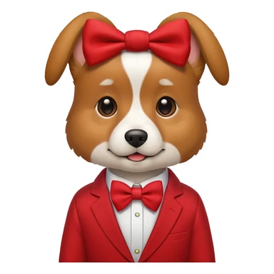 dog with bow in red suit. sticker