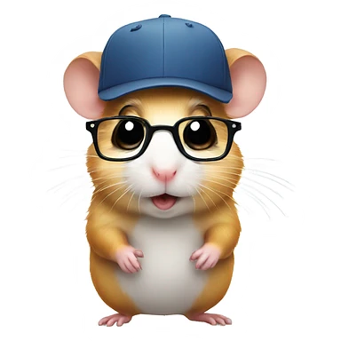 hamster wearing glasses and a cap sticker