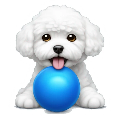 A bichon holding a blue ball in its mouth sticker