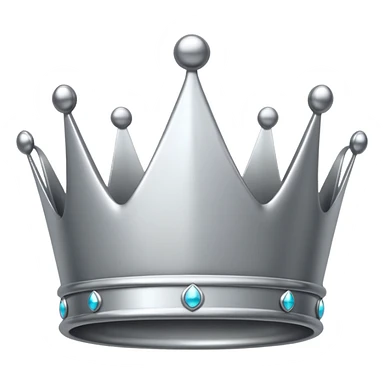 A luxury silver crown emoji, chrome metallic finish, smooth rounded edges, subtle sparkle, polished reflective surface, cute proportions, iOS emoji style, centered on a clean white background, soft studio lighting, no outlines sticker