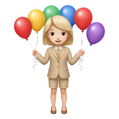 birthday small  girl in biege suit + baloons sticker