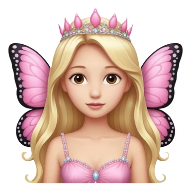 Detailed pink dress, long blonde hair, pink butterfly wings sticker