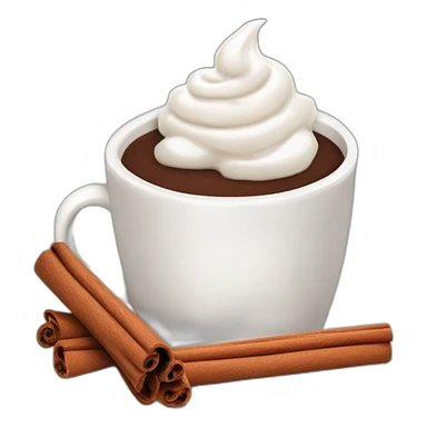 white mug of hot chocolate with whipped cream and cinnamon sticker