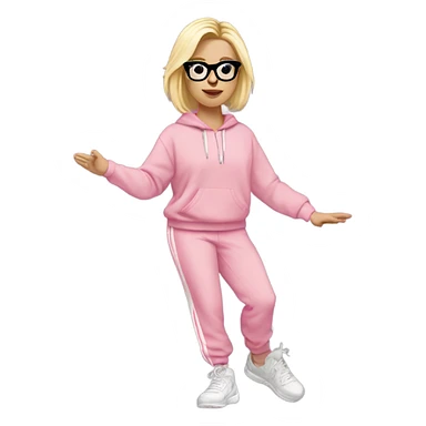 dancing-fair-haired-white-girl-pink-oversize-tracksuit-black-glasses sticker