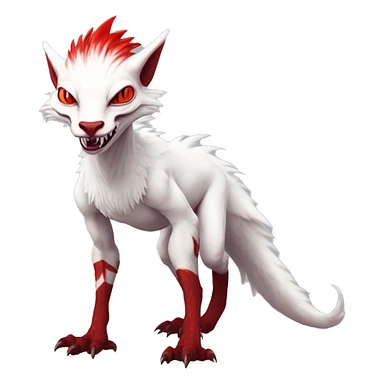 White edgy cute badass epic anthro modern albino sergal-vernid-Fakémon with red mane and red eyes with red edgy stripes, full body sticker