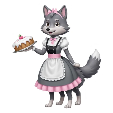 настоящий волк  в полной рост в костюме горничной sticker