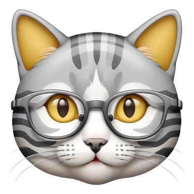 Gato branco cinza e amarelo todo listrado de oculos sticker