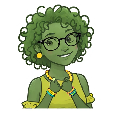 curly haired girl in glasses sticker