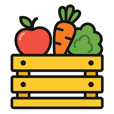 colored icon of a crate with produce representing goods sticker
