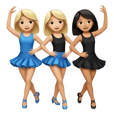 Emoji of 3 Girls dancing one with blonde hair, one tan skin with brown hair and one with black hair sticker