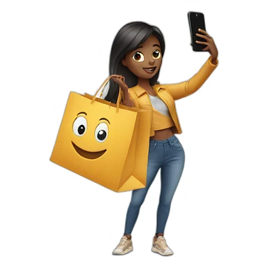 influencer taking selfie with a shopping bag sticker