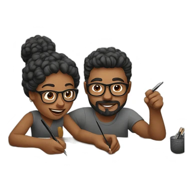 designer and writer working together with pen and brush sticker