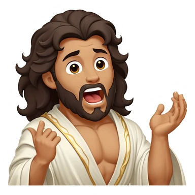 Cinematic Realistic Hercules Portrait, head tilted slightly with a dramatic, wide-open yawn, capturing a moment of relaxed vulnerability in this Disney-inspired Greek hero reminiscent of Michelangelo's David. His idealized bronze skin and thick, wavy dark hair maintain sculptural perfection even in repose, while his flowing white robe with understated golden accents softly catches ambient light, revealing a tender glimpse of serene, timeless strength. sticker