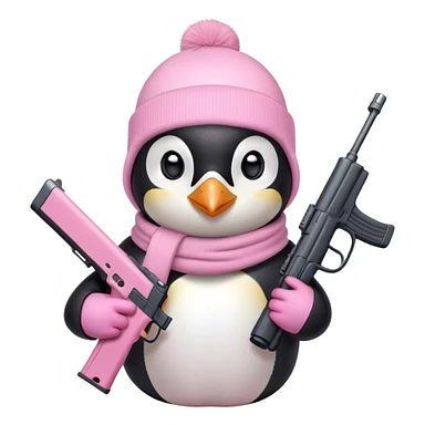 penguin wearing light pink ski mask holding a light pink gun sticker