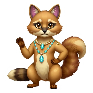 exotic shiny sparkly colorful fantasy-Cacomistle-tanuki-oncilla-caracal-animal-hybrid (full body) wearing jewelries and accessories and apparels sticker