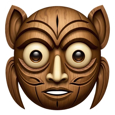 Wooden Mask, Brown carved wood face with hollow eyes. sticker