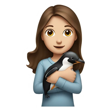 Girl with brown hair holding a penguin  sticker