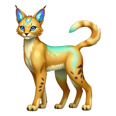 An iridescent transparent luminescent colorful fantasy-lynx-caracal-serval-fakemon-Digimon-creature-hybrid full body sticker