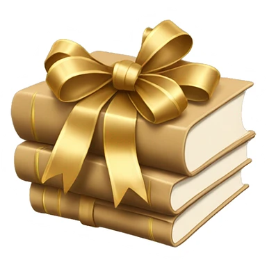 beige books stacked up and tied together by a golden bow sticker