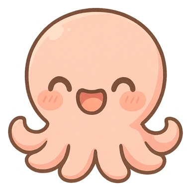 chibi octopus with a mouth, blushing cheeks, playful expression, pastel palette, minimal background sticker