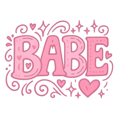 the word 'babe' in a creative pink-themed style, no background sticker