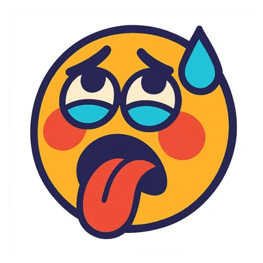 blushing face, eyes rolled up, tongue out, sweat drop on forehead, vibrant toon style sticker
