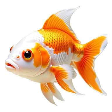Cinematic Noble Orange and White Goldfish Portrait Emoji, Poised and regal, with a sleek, streamlined build and a vibrant body featuring a harmonious blend of orange and white hues, deep-set soulful golden eyes, Simplified yet sharp and sophisticated features, highly detailed, glowing with a soft, dignified glow, high shine, intelligent and graceful, stylized with an air of aquatic artistry, focused and attentive, soft glowing outline, capturing the essence of a watchful and confident aquatic companion, so majestic it feels as though it could glide out of the screen with effortless authority! sticker