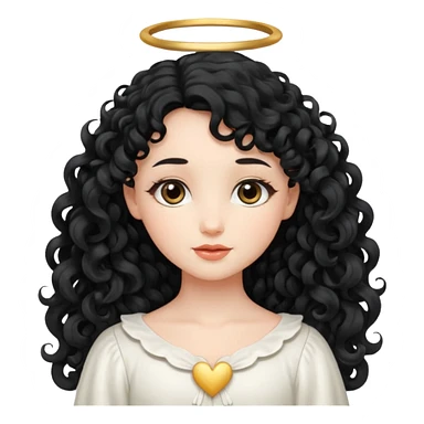 Gentle angel with long black curls and cloud background sticker