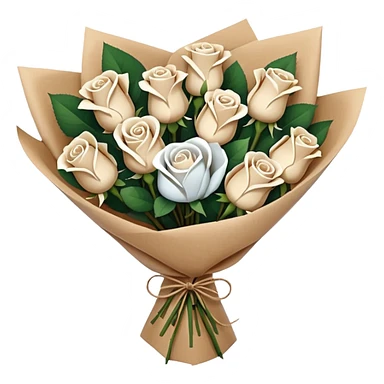 white roses bouquet in brown paper sticker