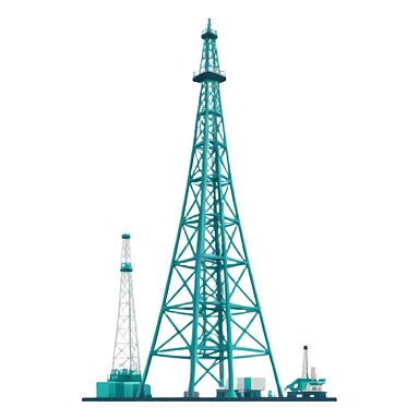 Oil derrick tower in cool tones with sky blue, teal green, white, and light gray sticker