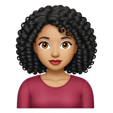 Memoji-style emoji of a Black woman with light skin and black curly hair, friendly expression, simple background, Apple emoji style sticker